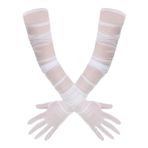 DAJISI Uzun Kadın Resmi Eldiven, Opera Kollu Dantelli Tül Şeffaf Eldiven - 90 cm Ekstra Uzun Esnek Örgü, Beyaz, XL