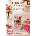 Daks 20 ADET (15.4 x 18.4 x 7.6 cm) - Doğum Günü Pastalı Çiçek Desenli Küçük Boy Karton Hediye Çantası