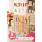 Daks 5 ADET (32 x 26 x 14 cm) - Pastel Parti Temalı Desenli Büyük Boy Karton Hediye Çantası
