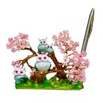 Dalda Kristal Taşlı Dekoratif Baykuş Figürlü Masa Üstü Obje, Pembe Çiçekli Ağaç Tasarımı, 12 cm