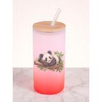 Dalda Panda Baskılı 600 ml Cam Matara- Su Matarası, Suluk Matara, Cam Pipetli Matara