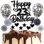 Dalettu Pasta dekorasyonu, 31. doğum günü, erkek, kadın, pasta süsü, Happy 31. doğum günü, siyah, pasta dekorasyonu, balonlar, konfeti ve kağıt yelpazeli, 44. doğum günü, erkekler partisi için