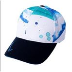Dalga Şapka, 6 Panel, Pamuklu Gabardin, Ayarlanabilir, Mavi-Yeşil-Beyaz Desenli