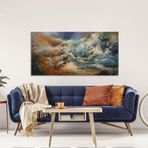 Dalgalar Yağlı Boya Dokulu Tablo 100X150 Siyah Çerçeveli