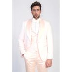 Dalgalı Desenli Şal Yaka Yelekli Toz Pembe Smokin - Wessi - 58 - Mavi - 6 Drop