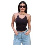 Dalgıç Kumaş Şeffaf Askılı Crop Top, Kadın Kolsuz Bluz (Siyah, S)