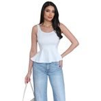 Dalgıç Kumaş Volanlı Askılı Bluz, Kadın Kolsuz Peplum Üst (Beyaz, Large)