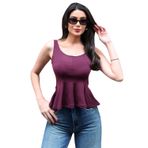Dalgıç Kumaş Volanlı Askılı Bluz, Kadın Kolsuz Peplum Üst (Mürdüm, Medium)