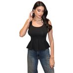 Dalgıç Kumaş Volanlı Askılı Bluz, Kadın Kolsuz Peplum Üst (Siyah, Medium)
