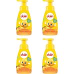 Dalin Bebek Köpük Sabun 200 ml x 4 – Yumuşak Formüllü, Mango ve Portakal Kokulu, BPA’sız Sarı Şişe Seti