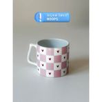Dama Desenli Kalpli Kupa Bardak Seramik Kahve Mug - Beyaz - 199 ml