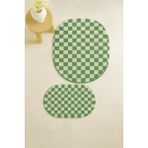 Dama Desenli Kaymaz Taban Yıkanabilir 2'li Set Oval Banyo Paspası Chess - Kemik