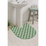 Dama Desenli Kaymaz Taban Yıkanabilir 80X50 cm Tekli Oval Banyo Lavabo Paspası Chess - Çağla Yeşili