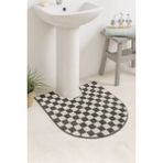 Dama Desenli Kaymaz Taban Yıkanabilir 80X50 cm Tekli Oval Banyo Lavabo Paspası Chess - Füme