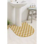 Dama Desenli Kaymaz Taban Yıkanabilir 80X50 cm Tekli Oval Banyo Lavabo Paspası Chess - Hardal