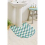 Dama Desenli Kaymaz Taban Yıkanabilir 80X50 cm Tekli Oval Banyo Lavabo Paspası Chess - Turkuaz