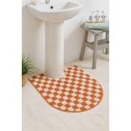 Dama Desenli Kaymaz Taban Yıkanabilir 80X50 cm Tekli Oval Banyo Lavabo Paspası Chess - Turuncu