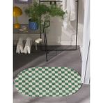 Dama Desenli Kaymaz Taban Yıkanabilir Oval Banyo Paspası Tek Parça 60X100 cm Shaggy Chess - Çağla Yeşili