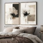 DAMAIART 2'li Paket Soyut Botanik Sanatı Poster Bej Ve Siyah Çiçek Vintage Sanat Modern Minimalist Duvar Resmi Ev Dekorasyonu 60 x 80 cm x 2 İç Çerçeve