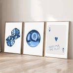 DAMAIART 3'lü Mavi Bilardo Zar Seti 8 Y2K Taktik Sanat Trend Poster Estetik Koket Kız Odası Dekor Funky Kanvas Tablo 60 x 80 cm x 3 Çerçevesiz
