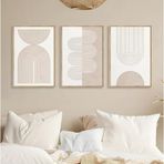 DAMAIART 3'lü Set Modern Soyut Geometrik Kanvas Poster Nötr Bej Oturma Odası Dekorasyonu için (50 x 70 cm x 3 / İç Çerçeve)
