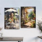 DAMAIART Bahçe Çiçekleri Veranda Boyama Posteri Vintage Kanvas Tablo Modern Kafe Sokak Dış Mekan Çiçekler Baskı Yemek Odası Dekoru 70 x 100 cm x 2 Çerçevesiz