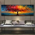 DAMAIART Büyük Boy Soyut Tuval Duvar Posteri Kırmızı ve Sarı Yaşam Ağacı Baskısı Modern Oturma Odası Yatak Odası Dekorasyonu için Tablo İç Çerçeve 20 x 60 cm