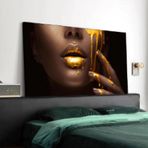 DAMAIART Büyük resim "Altın seksi dudaklı siyah kadınlar" tuval üzerinde, modern duvar resmi, ev ve oturma odası için poster, dekorasyon, 30 x 60 cm, çerçevesiz