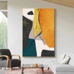 DAMAIART Büyük Soyut Renkli Geometrik Boyama Tuval Üzerine Sarı ve Altın Duvar Sanatı Poster Baskılar Çağdaş Ev Dekorasyonu 30 x 40 cm Çerçeve