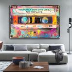 DAMAIART Grafiti Sokak Sanatı Tuval Boyama Vintage Manyetik Şerit Posterler Baskılar Sadece Bir Hayatın Var Replays Yatak Odası Dekorasyonu 40 x 60 cm Çerçevesiz