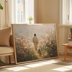 DAMAIART Hristiyan Duvar Sanatı, İsa Kuzusu Yabani Çiçekler Duvar Dekoru, Kayıp Kuzu Poster Baskısı, İyi Çoban Sarılı Kanvas Sanat Eseri (30 x 50 cm/Kanvas Sarma)