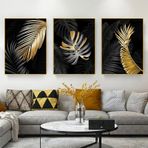 DAMAIART İskandinav Altın ve Siyah Ağaç Yaprakları Dekoratif Tuval İskandinav Tarzı Modern Duvar Dekoru 20 x 30 cm 3 İç Çerçeve