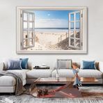 DAMAIART İskandinav Pencere Görünümü Plaj Duvar Boyama Modern Sahil Manzara Tuval Poster Baskılar Oturma Odası Ev Dekor Cuadros 70x100 cm İç Çerçeve
