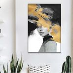 DAMAIART Kadın Altın Yüz Tuval Boyama Kadın Soyut Poster Altın Renk Baskı Kanvas Tablo Yatak Odası Duvar Dekorasyonu 40 x 60 cm Çerçevesiz