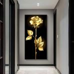 DAMAIART Lüks Siyah Altın Gül Kanvas Tablo Poster ve Baskılar Oturma Odası Yatak Odası Duvar Dekoru için Büyük Sanat Eseri 75 x 140 cm İç Çerçeve