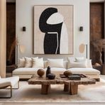 DAMAIART Minimalist Bej ve Siyah Soyut Resim Büyük Boy Poster Baskılar Basit Duvar Sanatı Oturma Odası Ev Dekorasyonu 80 x 120 cm Çerçevesiz