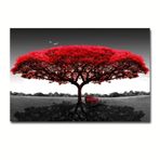 DAMAIART Modern Kızıl Ağaç Tezgah Manzara Kanvas Tablo Soyut Ağaç Poster Baskılar Siyah Beyaz Duvar Sanatı Resim Ev Dekoru 70x100 cm İç Çerçeve
