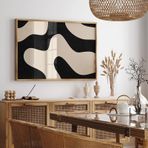DAMAIART Modern Soyut Çizgi Sanat Boyama Bej Siyah Minimalist Poster Baskılar Kanvas Tablo Duvar Sanatı Resim Oturma Odası Dekoru 30x45 cm İç Çerçeve
