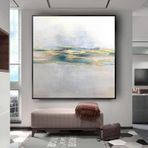 DAMAIART Modern soyut kanvas tablo, yeşil ve altın dokulu, oturma odası, salon, ev dekorasyonu için İskandinav duvar sanatı, 70 x 70 cm, çerçevesiz