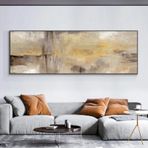 DAMAIART Modern Soyut Sanat Boyama Poster ve Baskı Manzara Duvar Sanatı Altın Kanvas Tablo Oturma Odası Dekoru için Resim 40x120 cm İç Çerçeve