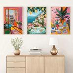 DAMAIART Renkli Boyama Gün Batımı Manzara Modern Şık Poster Limon Deniz Kenarı Muhteşem Kanvas Tablo Yatak Odası Dekoratif Duvar Sanatı 60x90cmx3 Çerçevesiz