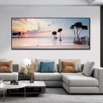 DAMAIART Sahilde Gün Batımı Deniz Manzarası Tuval Baskı, Oturma Odası Dekoru için Büyük Modern Sahil Duvar Sanatı Posteri, 75 x 140 cm, Çerçevesiz