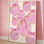DAMAIART Şık duvar resmi, tuval üzerinde, pembe disko topu ve kurdeleli, şık poster baskıları, kız çocuk yatak odası dekorasyonu, günlük ofis, tatil, duvar resmi, 70 x 100 cm, iç çerçeve