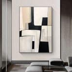 DAMAIART Siyah ve Bej Soyut Sanat Boyama Minimalist Bej Dokulu Duvar Sanatı Dokulu Kanvas Tablolar Oturma Odası Dekoru 80 x 120 cm Çerçevesiz