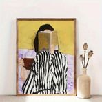 DAMAIART Soyut Kadın Kanvas Baskılar Çizgili Kız Kitap İçecekler Kahve Duvar Sanatı Posteri Yatak Odası Oturma Odası Ev Dekoru için 70x100 cm Çerçevesiz