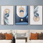 DAMAIART Soyut Mavi Beyaz Kanvas Tablo Posterler ve Baskılar İskandinav Tarzı Lüks Geometrik Duvar Dekorasyonu Yatak Odası Oturma Odası için 70 x 100 cm Çerçevesiz