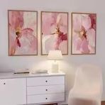 DAMAIART Soyut Pembe Çiçekli Duvar Sanatı Kanvas Tablolar İskandinav Posterleri ve Baskıları Minimalist Oturma Odası Ev Dekorasyon Resimleri (50x70cmx3/İç Çerçeve)