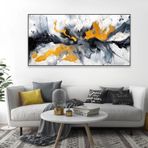 DAMAIART Soyut Siyah Altın Poster Büyük Modern Tuval Soyut Duvar Sanatı Kanvas Tablo Oturma Odası Ev Dekorasyonu 55 x 110 cm Çerçevesiz