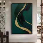 DAMAIART Soyut Tuval Tablo El Boyaması Yeşil Siyah Altın Oturma Odası Yatak Odası Ofis Posterler Kanvas Baskılar 50 x 70 cm İç Çerçeve
