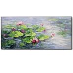 DAMAIART Tuval üzerine resim, nilüfer, tuval resmi, duvar sanatı, yapı, duvar resmi, lotus göleti, ev dekorasyonu, yatak odası için büyük poster baskısı, 75 x 140 cm, iç çerçeve